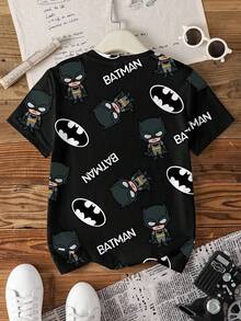 BATMAN X SHEIN Áo thun cổ tròn tay ngắn cho bé trai tuổi teen, đa năng mặc hàng ngày. - trắng - Xem 2