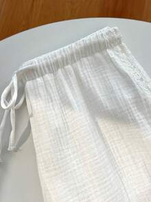 Elamini Quần ống rộng nữ bằng cotton viền ren, kiểu dáng tối giản cho mùa hè, phù hợp cho kỳ nghỉ, phong cách sinh viên. - trắng - Xem 4