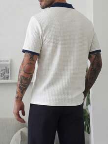 HUEFORM Men's  Old Money Short Sleeve Textured Fabric Contrast Color Design Polo Shirt, Suitable For Outings And Gatherings,Suitable For Daily Travel And Comfortable Home Life For Men - White - View 2