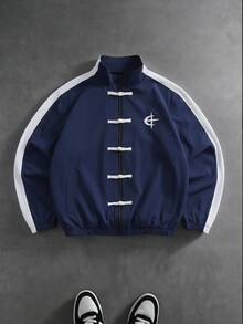 PAVTROS Chaqueta de manga larga con cuello alto y cremallera, con estampado gráfico de contraste, para hombre - Azul - Ver 7