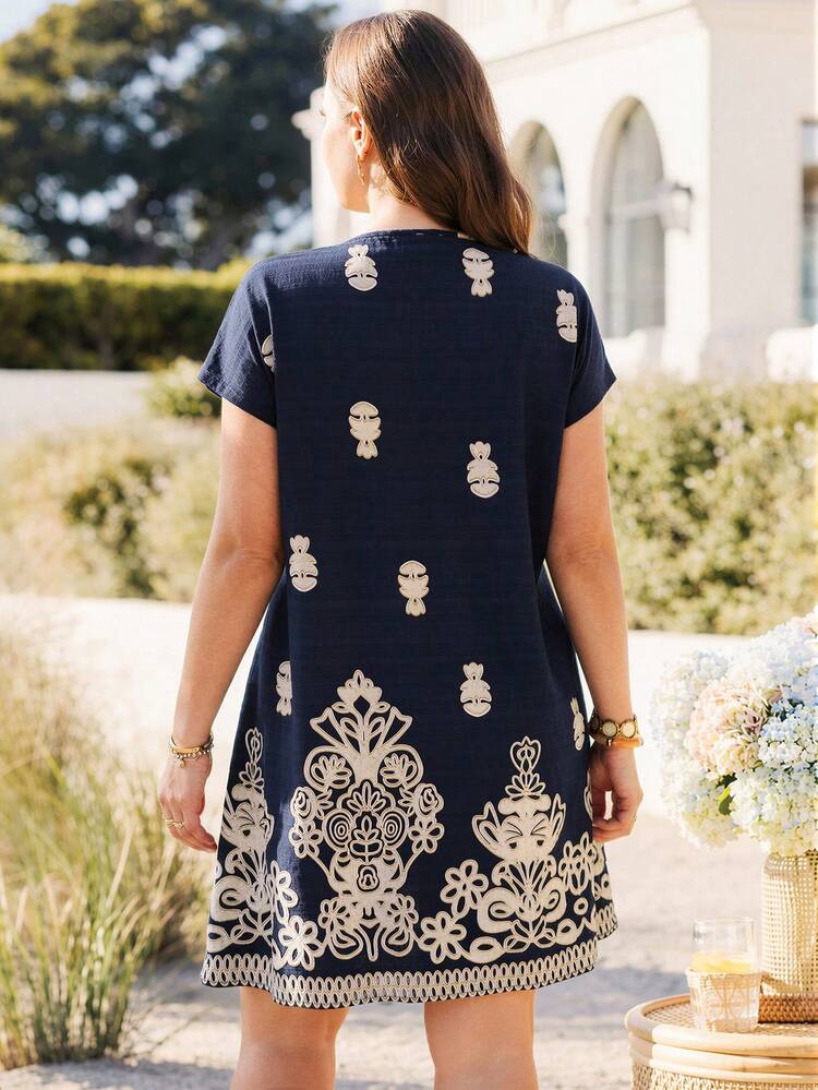 Plus Size Women Summer Casual Printed Short Sleeve Dress