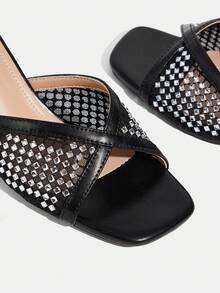 CUCCOO TILAWA Sandal Wanita Renda Modis untuk Aktivitas Sehari-hari, Sandal Hak Tinggi Setengah Trail Warna Hitam untuk Musim Panas - Hitam - View 6