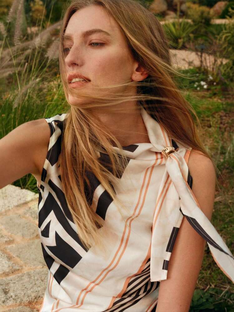 WOMEN'S SPRING/SUMMER SCARF PRINT KNOT DETAIL TANK TOP