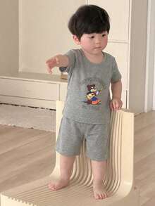 DAZY 2件套幼儿男童卡通印花圆领背心和裤子睡衣套装 - 灰色 - 查看 4