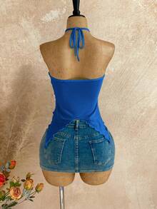 Soleia Camiseta asimétrica con decoración de conchas marinas, adecuada para vacaciones en la playa, verano - azul real - Ver 2