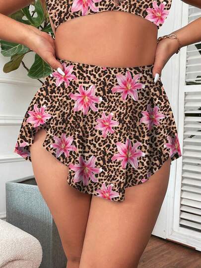 Swim Vcay Quần bikini cỡ lớn in hoa và da báo, kiểu dáng bất đối xứng.