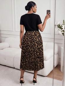SHEIN Lady CURVE 大码时尚豹纹百褶裙，夏季 - 彩色 - 查看 2