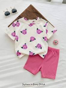 Cozy Pixies Bộ đồ hai mảnh dệt kim màu tím in họa tiết, mềm mại, thích hợp cho bé gái mùa hè, thời trang thường ngày, đa năng, phù hợp cho kỳ nghỉ hè, cắm trại, mặc đôi với chị em/gia đình, chụp ảnh. - Màu tím - Xem 1