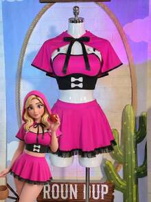 Fantasy Costume Fantasy Costume 3件套小红帽角色扮演服装，包括斗篷、红色和黑色迷你裙，适合派对、音乐节等场合。 - 玫紅色 - 查看 6