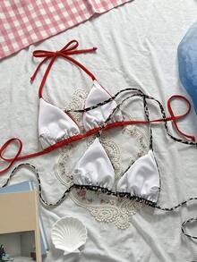 Swim Vcay 女士性感露背吊带豹纹比基尼上衣，适合海滩度假 - 彩色 - 查看 2
