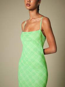 KSTM Green Plaid Strappy Maxi Dress With Open Back Tie Detail Sleeveless Summer Party Vacation Evening Wear Tropical - Multicolor - View 4