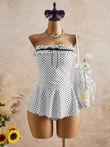 Swim Chiccia 26SS 春夏度假优雅波点荷叶边女士泳装裙 - 彩色 - 查看 9