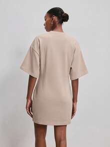 ATUI Studio Casual Daily Fashion White T-Shirt Dress For Women, Summer - Apricot - View 2