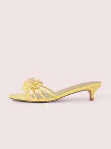 CUCCOO DOLLMOD Élégantes mules confortables et polyvalentes à talon court, bout rond, décor de chatons et ouvertes sur le dessus des pieds, style français - Jaune moutarde - Voir 8