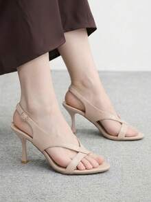 CUCCOO BIZCHIC Giày sandal cao gót thời trang nữ, gót nhọn, da bóng, phù hợp bốn mùa, đi làm, thanh lịch, cơ bản, công sở, ngoài trời. - Màu be - Xem 5