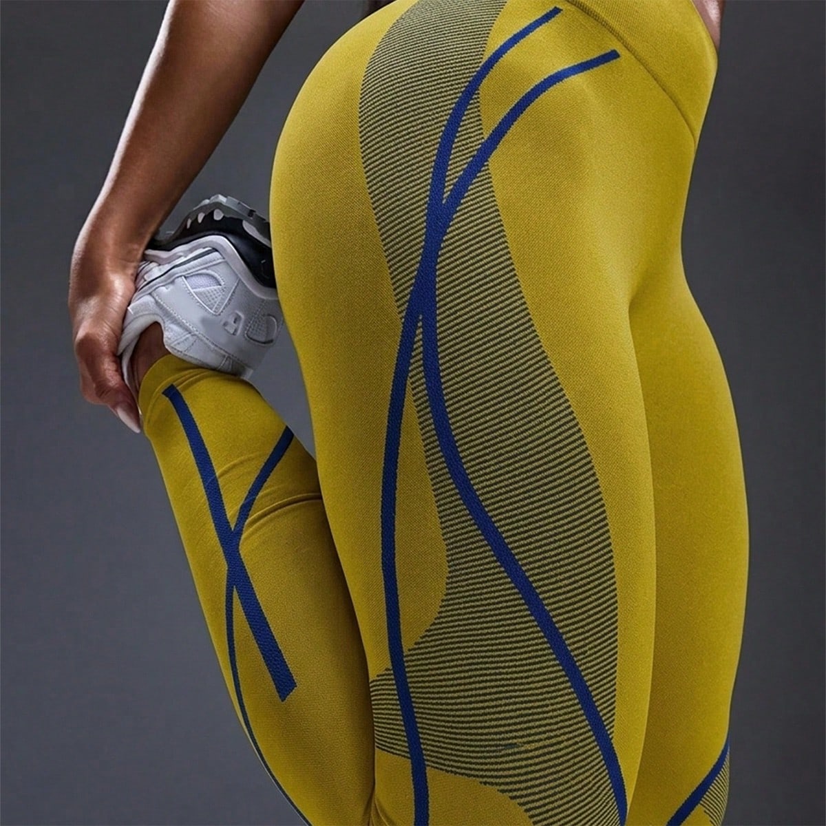 Powerista Women's Casual High Waist Slimming Leggings Yoga Leggings Seamless High Stretch Hollow Out Training Tights With Wide Waistband High Stretch Wide Waistband Sports Leggings Yoga Women Pants Spring Summer All Season Blue And Yellow Active Comfy W