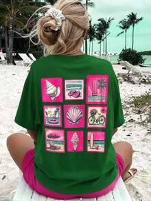 DrmWander T-shirt à manches courtes imprimé, décontracté, grande taille pour femmes - Vert sapin - Voir 3