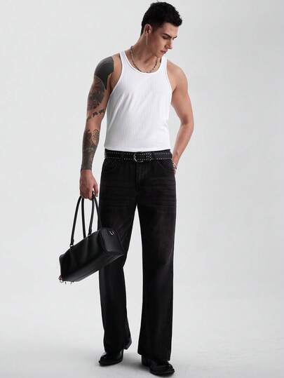 Zorclune Men Solid Ribbed Knit Plain Sleeveless Jersey Tank Top, For Workout
