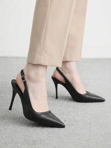 CUCCOO BIZCHIC Stilettos de punta fina, hebillas metálicas, tacones delgados para ir al trabajo, desplazamientos y citas - F54 lista uno negro - Ver 5