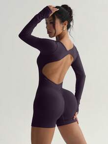 Slayform Slayform Dewbera 女士时尚运动交叉设计露背紧身连体裤机场穿搭全身紧身连体裤机场穿搭健身女装 - 淺灰紫 - 查看 6