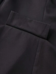 Franclia 女士优雅时尚加大码纯色黑色单排扣长袖修身仿口袋装饰西装外套，适合工作通勤、外出、搭配服装，四季皆宜。 - 黑色 - 查看 5