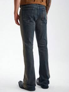 Zorclune Avant-Garde Men's Medium Wash Wide Leg Denim Jeans With Zipper Detail Long Plain Pattern For Casual Wear - Medium Wash - View 2
