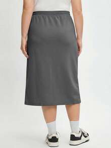 SHEIN BASICS Plus Size Women Casual Solid Color Drawstring Skirt Fall - Dark Grey - View 2