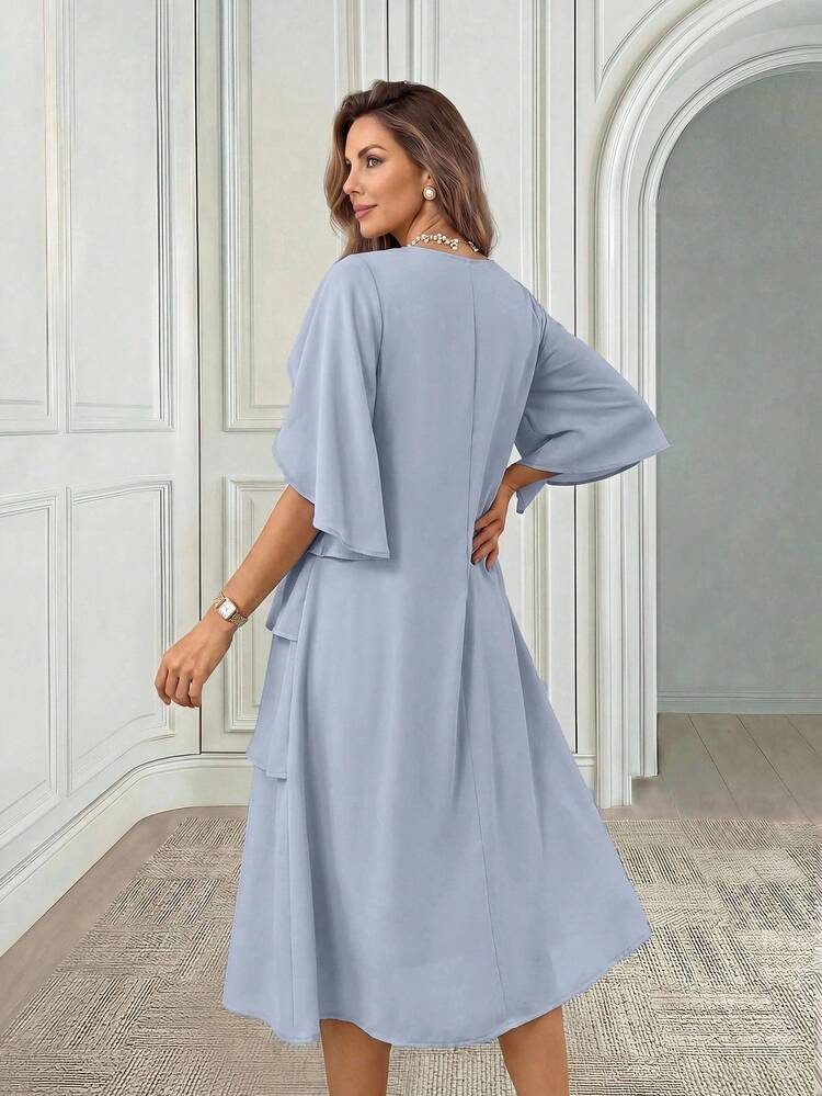 Middle-Aged & Elderly Women's Elegant Solid Color Party Dress,Summer Dress,Festival Dresses,Going Out Dress,Blue Dress,Multi-Layered Dress