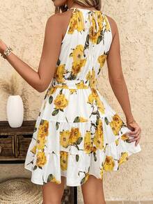 SHEIN Clasi Floral Print Elastic Waist Ruffle Hem Dress Summer Dress,Dresses For Women Summer - Yellow - View 2