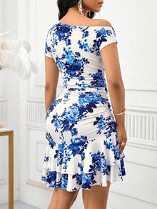 Lady Vestido elegante con estampado floral, drapeado y bajo asimétrico para mujer - Multicolor 4 - Ver 7