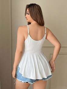 SHEIN EZwear 白色纯色休闲加大码女式背心 - 白色 - 查看 2