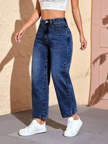 EMERY ROSE Plus Size Women Street Casual Dark Blue Non-Stretch Denim Jeans - Dark Wash - View 6