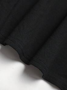 SHEIN Teen Girls' Black Solid Color Knit Minimalist Elegant Versatile Ruched Bust Cinched Waist Mid-Length Dress - Black - View 6