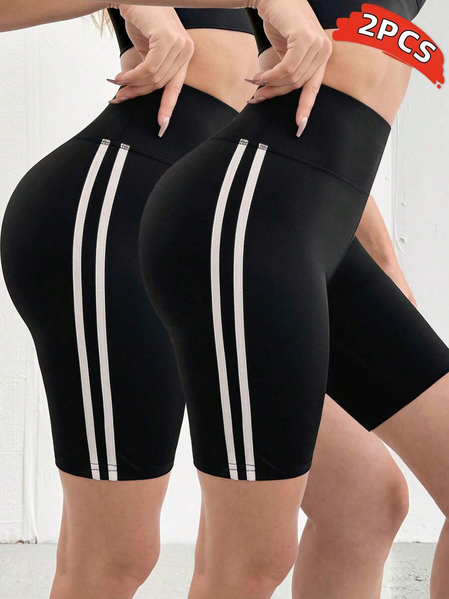 Velisys Velisys Celana Pendek Yoga Olahraga Motif Garis Samping Musim Panas - Hitam - View 1