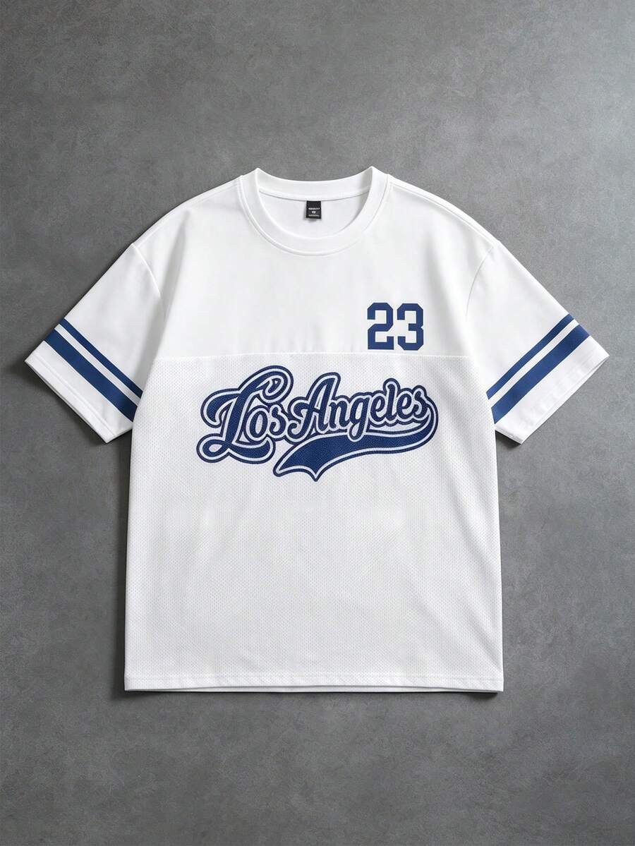Herr T-shirt med rund hals, kortärmad och bokstavstryck, sommar - Vitt - Visa 1