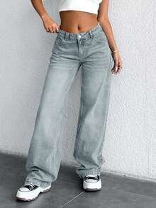 Low Waist Straight Cut Jeans Suitable For Daily Use - Light Wash - View 3