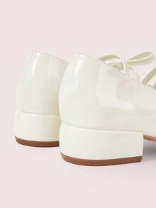 CUCCOO DOLLMOD Zapatos de mujer con punta redonda, de cuero patentado beige, con lazo y doble correa, tacón grueso, estilo Mary Jane, estilo universitario, lindo, dulce, tacones altos - Blanco roto - Ver 7