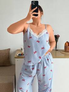 Napfluff CURVE Napfluff CURVE 大码女式休闲条纹蝴蝶印花吊带背心和裤子睡衣套装 - 彩色 - 查看 4