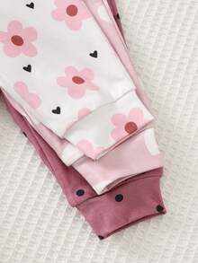 Cozy Pixies Set 6 Potong untuk Bayi Perempuan Baru Lahir: Romper Lengan Pendek Leher Bulat Lembut Motif Hati & Celana Pinggang Elastis - Berwarna merah muda - View 7
