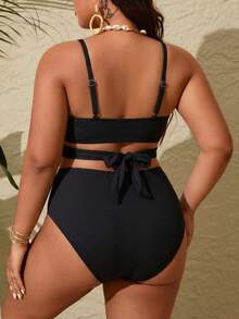 Slaydiva Conjunto de Traje de Baño Tankini Estampado Talla Grande - Negro - Ver 2