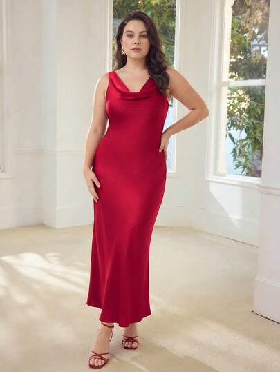 MOTF PREMIUM VESTIDO ELEGANTE Y ESTILIZADOR DE CUELLO COWL TALLA GRANDE, PRIMAVERA/VERANO