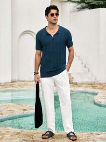 Mercer Haus Men's Drawstring Waist Straight Leg Pants, Autumn - White - View 3