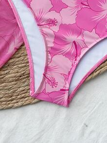 青少年女孩 & 青少年女孩海灘裝 Tankini 三件套，芙蓉花 3D 印花泳衣，適用於春季/夏季假期 - 彩色 - 查看 6