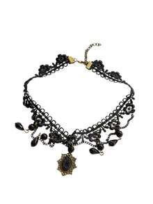 Joivida 1/2 chiếc vòng cổ tua rua hình giọt nước bằng ren – Vòng cổ choker ren cao cấp dành cho nữ của Niche Luxury - màu đen - Xem 11