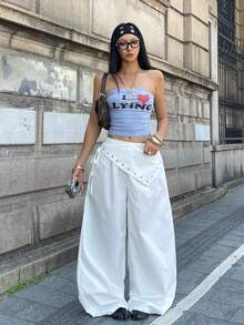Coolane 女士休闲白色梭织阔腿裤 - 白色 - 查看 4