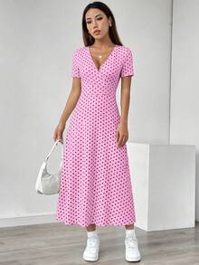 SHEIN PETITE Đầm ngắn tay mùa hè cổ chữ V họa tiết hoa nhí dành cho nữ (cắt ngẫu nhiên) - Trang phục maxi cho nữ - Nhiều màu - Xem 3