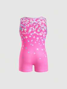 SHEIN Bộ áo liền quần không tay cổ tròn in hình ngôi sao mùa hè cho bé gái - Hồng - Xem 4