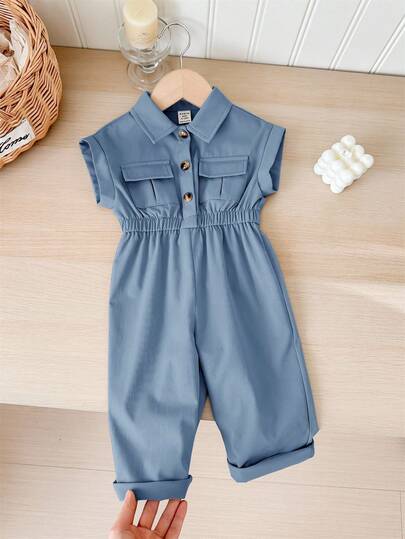 SHEIN LMoss Kids 女婴夏季可爱短袖收腰领连体衣