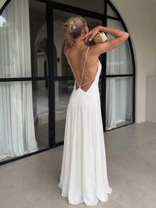 Firerie Đầm trắng hở lưng gợi cảm, thanh lịch mới dành cho nữ, đầm đi biển tuyệt đẹp, phù hợp cho đám cưới, tiệc tùng, kỳ nghỉ và nhiều dịp khác, mùa xuân/hè. - trắng - Xem 2