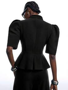 LYSMO Áo blazer nữ tay ngắn cổ sườn xám khoét rỗng màu trơn thanh lịch cho mùa hè - màu đen - Xem 2